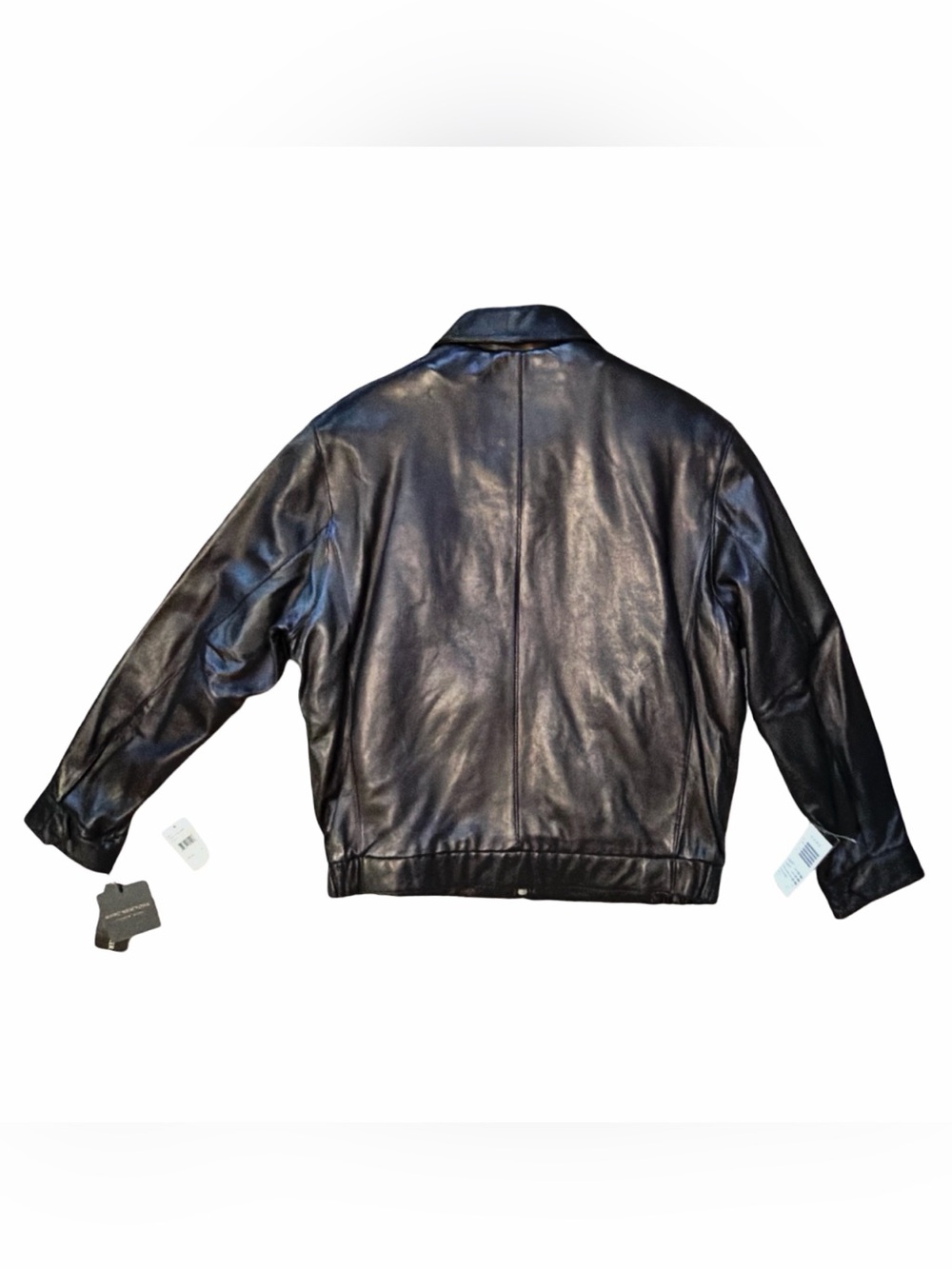 Marc New York Black Leather Bomber Jacket | Quilted Blue Lining | Large | NWT - Picture 10 of 16